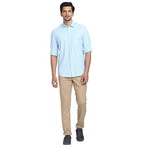 Image of Colorplus Men's Pure Cotton Yarn Dyed Pattern Tailored Fit Spread Collar Full Sleeve Casual Shirt