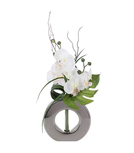 Atmosphera - Composition Florale Artificielle Orchidées dans Un Vase Argent en céramique H 44 cm