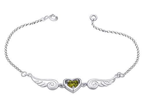 AFFY 14k White Gold Over Sterling Silver Simulated Peridot Angel Wings with Heart Chain Bracelet