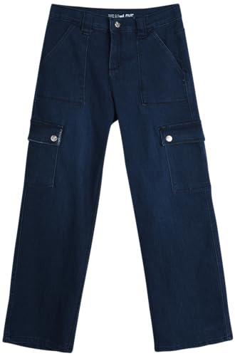 Real Love Girls's Jeans - Wide Leg Flare Cargo Jeans - Boot Cut Bell Bottom Denim Pants - Baggy Blue Jeans for Girls (7-16)