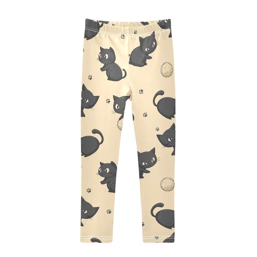 Black Cat Fur Ball Girls Leggings Soft Stretch Workout Yoga Dance Pants for Kids Casual Tights