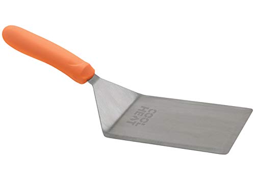 WincoTNH-63, 5' x 6' Stainless Steel Turner with Cutting Edge, Offset and Orange Nylon Handle, Food Spatula, Omelette Turner