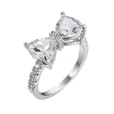 LRGKMCWTOB Women Fashion 925 Silver Bow Tie Ring Heart Cubic Zirconia Bowknot Anniversary Wedding Engagement Ring White Gold Plated CZ Eternity Rings Size 6-10 （US 9）