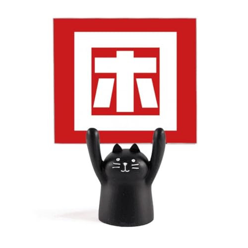 Porte-mémo chat noir avec figurine fatiguée pour sourire au bureau