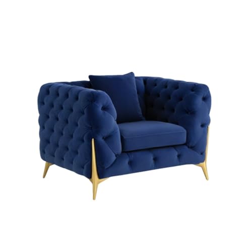 Image of Chesterfield Velvet Upholstery 3-Seater with Armchair and Footrest, Design in 3+1+Footrest Sofa for Living Room, Bedroom, Hallways (Blue 2)