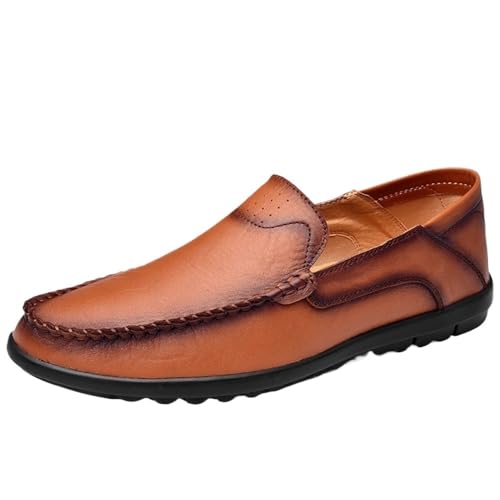 Loafers for Men Stitching Details Flat Heel Moccasins Shoes Leather Lightweight Comfortable Flexible Prom Slip On