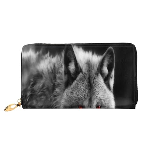 Portefeuille en cuir Loup aux yeux rouges : l'élégance d'une pochette zippée unique