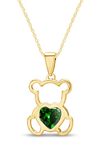 AFFY Teddy Bear Pendant Necklace for Women, 14K Gold Over 925 Sterling Silver with Heart-Shaped Simulated Birthstone, Cute Love Jewelry Gift with 18