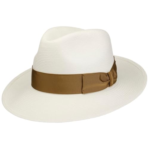 Borsalino Panama Hat Big Brim Woman/Man - Made in Italy Straw Bogart with Grosgrain Band, Grosgrain Spring/Summer, Natural-brown, 58