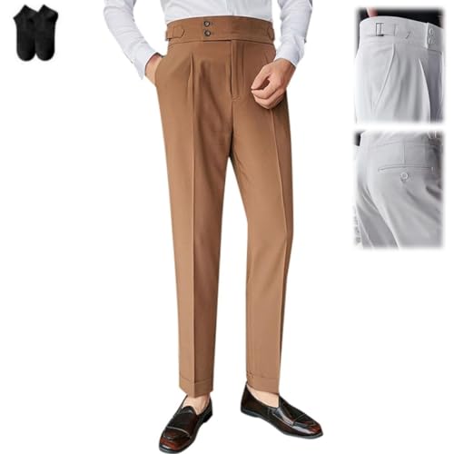 Mixgent Pants for Men,Quick Dry Pleated Dress Pants,Mens Business High Waisted Stretch Classic Fit Straight Trousers