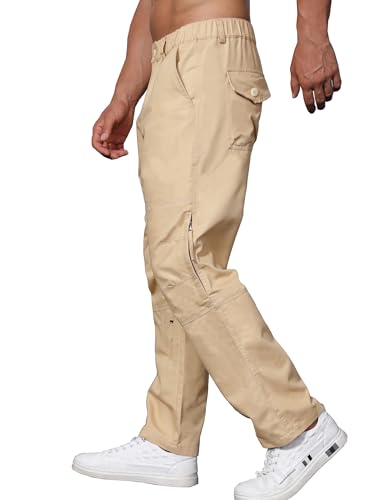 YYA Men's Straight-Fit Stretch Cargo Pant Elastic Waist Sports Pants with Pockets, S-XXL3