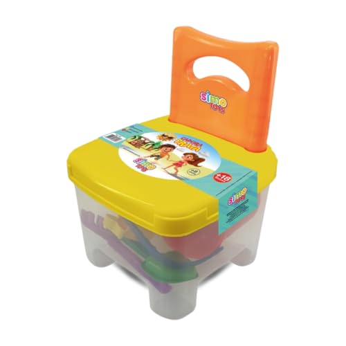 Cadeira E Balde De Praia Plus 9 Peças Simotoys, Conjunto Infantil De Brinquedos Para Areia E Armazenamento, Colorido, Incentiva Organização E Coordenação, Aprendizado Com Diversão, Fabricando Diversão