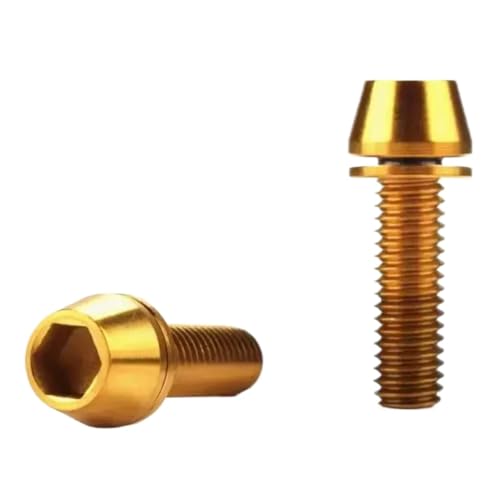 2個-6個のチタンねじボルトM5 M6X16 / 18/20/25コーンヘッドガスケットワッシャー付き自転車ステムネジボルト(Gloden,6PCS_M6X18MM)