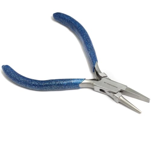 Image of Beadsnfashion Steel Jewellery Making Flat Round Plier (5.5 Inch) - Professional Stainless Steel Jewellery Making Tool with Blue Grips Handle for Forming Curves and Loops and Detailed Craft Work