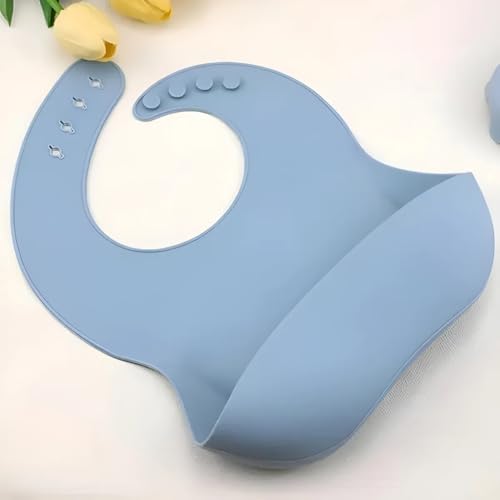 أدوات تغذية الأطفال من السيليكون، مستلزمات الفطام، تتضمن أكواب شفط وأطباق مقسمة، مريلة قابلة للتعديل، أدوات طعام للأطفال، ملاعق وشوك، كوب من فانتاستيك كيدز تويز، 6 قطع (باندا لارج (L) - أزرق)