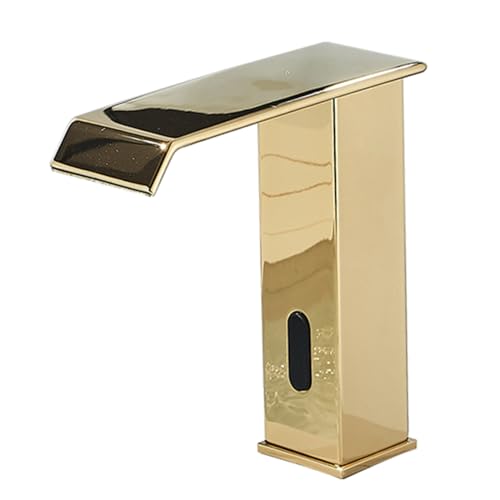 Agteruo Grifos mezcladores de baño con Sensor de Agua, grifos de Cascada para Lavabo de baño, Grifo automático de latón con Sensor infrarrojo, Dorado-A, bajo