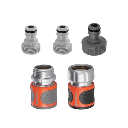 GARDENA (18271) 5-Piece Premium Metal Quick Connect Hose Fittings: Hose Quick Connect Kit for 5/8 Inch or 1/2 Inch Hose - Quickly Connect Garden Hoses Sprinklers Spray Nozzles and Accessories.