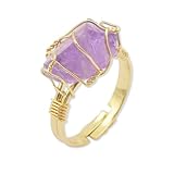 Amethyst Healing Crystal Ring for Women, Natural Gemstone, 18K Gold Plated, Handmade, Irregular Raw Stone, Good Luck Gift Jewellery