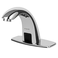 AIKE AK7500 Berührungsloser Wasserhahn Badezimmer, Automatischer Sensor Wasserhahn Einlochmontage mit Abdeckplatte für Gewerbliche Waschräume, Chrom