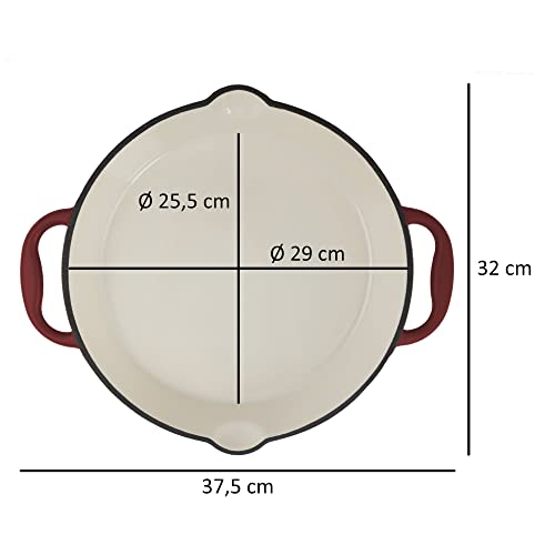 Mahlzeit Gusseisenpfanne Emailliert | Ø 29 cm | Dark Cherry | Gußeisenbratpfanne mit zwei Griffen und zwei Ausgießer | Bratpfanne Gusseisen, Steakpfanne, Pfanne Gusseisen Emailliert, Gußpfanne