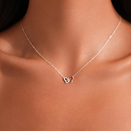 14K Gold Plated Dainty Butterfly Necklace for Women, 925 Sterling Silver Cubic Zirconia Butterfly Interlocking Pendant Necklace for Mother Daughter Christmas Wedding Jewelry4