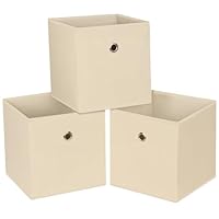 NieEnjoy Foldable Storage Cubes Bins ,11 Inch Cloth Storage Cube Fabric Storage Box Cubes Organizer Baskets with Handles for Home Organizer Set of 3 (Creamy-White)