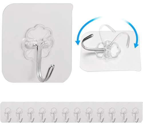 Image of Self Adhesive Heavy Duty Wall Hooks for Hanging Transparent Stainless Steel Waterproof Hooks for Kitchen, Bathroom, Home & Office (Adhesive Wall Hanging Hooks)