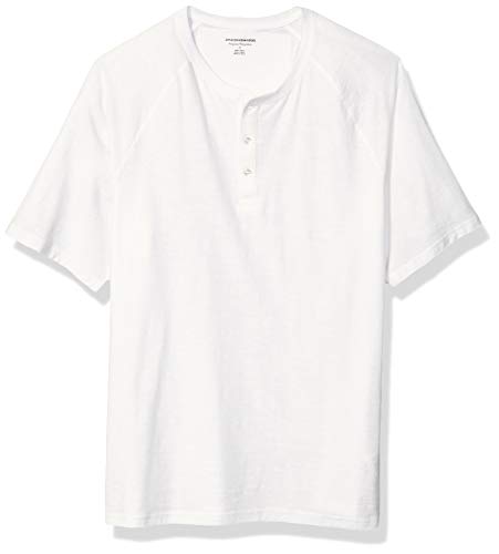 Amazon Essentials Men's Regular-Fit Short-Sleeve Slub Henley T-Shirt,White,X-Small