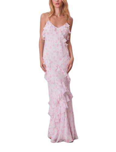 Image of SOOKABEILA Women Y2k Boho Maxi Dress Floral Lace Sheer Tiered Flowy Cami Long Dress 2025 Summer Smocked Beach Sundress