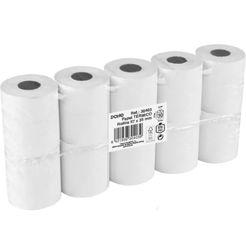 Dohe   Rollos Papel Térmico 57x35 mm (10 uds.)   Núcleo ⌀12 mm, Largo 7,5 m, Tickets para Datáfonos, TPV, Cajas Registradoras, Impresoras POS y EPOS, Grosor 60 gr/m², Sin BPA