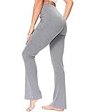 RIOJOY Bootcut Yogahose Damen Lang Schlaghose High Waist Flared Leggings Ausgestellte Jazzpants Yoga Pants Jogginghose mit Taschen, Grau S