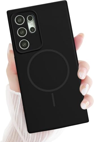 Image of mobistyle Magnetic Silicone Back Cover for Samsung Galaxy S25 Ultra 6.9-Inch, Compatible with Mag-Safe, Silky Soft Touch, Shock Absorbing Phone Cover with Camera Lens Protection (Black)