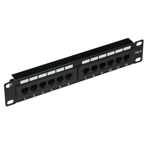 Image of 12 Port Cat6 Patch Panel 1U, 10 Inch Rack Mount Network Patch Panel with Numbered Ports for 10" Server Rack and Network Cabinet, Gigabit Ethernet RJ45 Cable Management