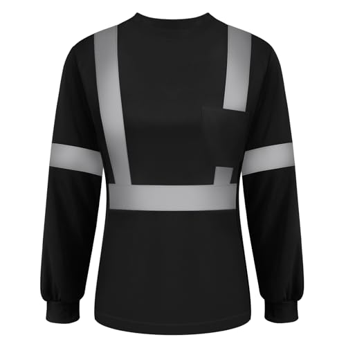 TCCFCCT Hi Vis Shirts for Women Class 2 Safety Shirt for Women Construction Work with Long Sleeves, Hi Vis Shirts for Women Driver and Night Running, Night Working,WP-Black-LR XXL