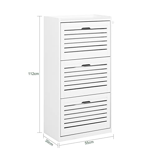 Haotian Fsr108-W, White Shoe Cabinet With 3 Flip Drawers, Freestanding Shoe Rack With Hooks, Shoe Storage Cupboard Organizer Unit #TOP1