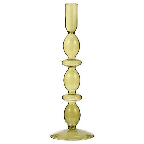 NOLITOY Glass Candlestick Holder Glass Taper Candle Holder Long Stem Votive Candle Holders for Thanksgiving Wedding Dining Party Valentines Day, Green