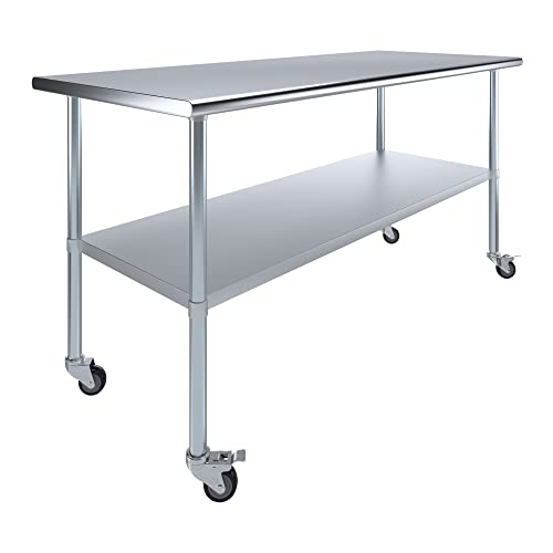 Image of AmGood 72 inch Long x 36 inch Deep Stainless Steel Table with Casters