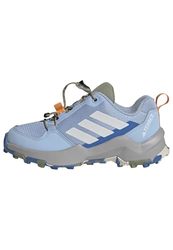 adidas Unisex Terrex AX4S Speed Lacing Hiking Shoes (Little Kid/Big Kid) Glow Blue/Chalk White/Grey 4 Medium