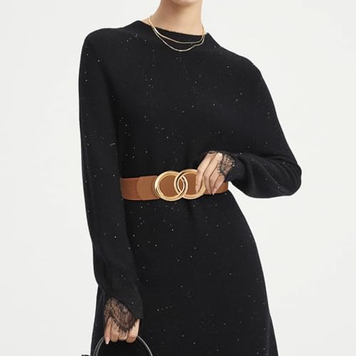 Image of Women's Fashion Classic Metal Buckle Leather Belt with Jeans Dress