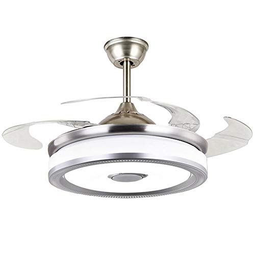 FINE MAKER 42'' Ceiling Fan with Light LED Integration Three-Color Light with Bluetooth Smart Phone Player and Remote Control Adjustment Speed ABS Invisible Blade (New Bluetooth 42inch)