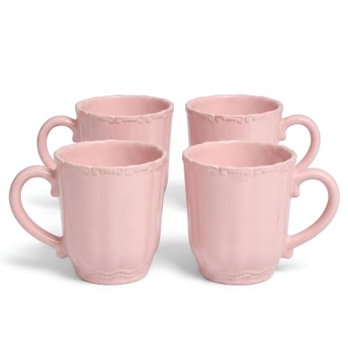 Image of SANGO Bethany Pink Mugs Set of 4, 15 oz Stoneware Pink Coffee Mugs, Vibrant Ceramic Drinkware for Coffee, Tea or Cocoa, Durable Everyday Cups, Dishwasher & Microwave Safe, Kitchen Mug Set