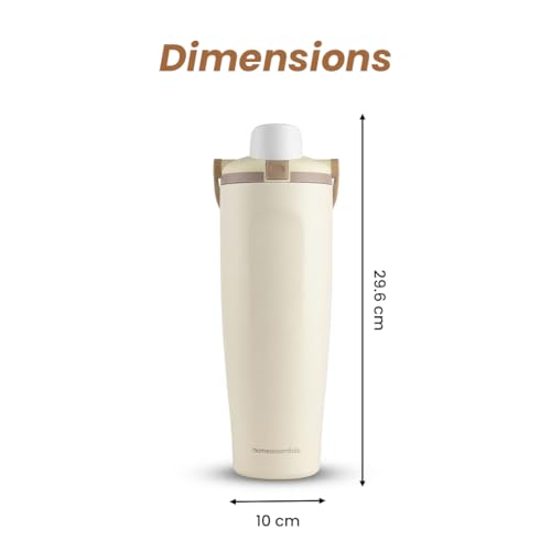 Image of HomeEssentials 1200ml Stainless Steel Insulated Water Bottle with Straw & Secure Lock Lid, Leakproof Double Wall Vacuum Flask for Hot & Cold Drinks, Sports & Travel Bottle (Biege)