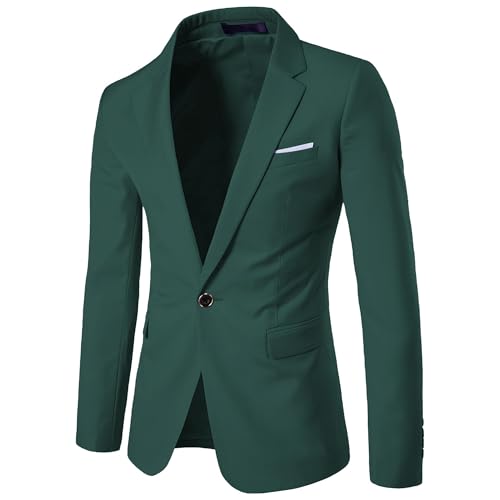 UNINUKOO Mens Sport Coat Slim Fit Suit Blazer Jacket One Button Lightweight for Casual Business US Size 38 Dark Green