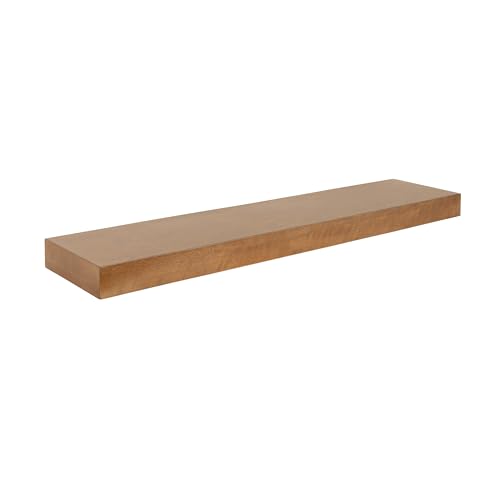 Image of Kate and Laurel Havlock Modern Natural Floating Shelf; 36 x 8; Rustic Wood; Functional Bathroom and Kitchen Shelf for Storage and Display