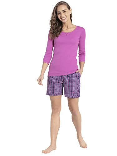 Image of Jockey RX15 Women Super Combed Cotton Yarn Dyed Woven Relaxed Fit Striped Shorts with Side Pockets (Colors & Prints May Vary)