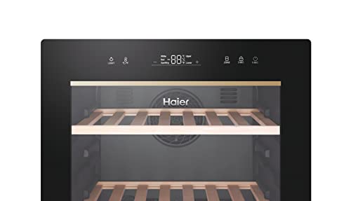 Haier HWS79GDG Weinkühlschrank / 79 Flaschen / 127 cm Höhe/hOn-App / 2 Zonen/UV-undurchlässige Glastür / 5 Holzablagen / 3D-LED Beleuchtsystem/Vibrationsarmer Kompressor Schwarz – Bild 6
