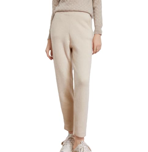 Women's 100% Cashmere Pants Casual Ankle Length Pencil Pants Autumn Winter Thick Warm Knitted Trousers
