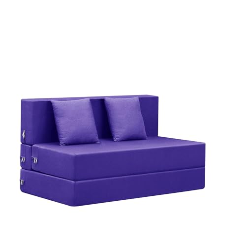 Image of Foldable 2-Seater, 4X6 Sofa Bed | Convertible Sofa Cum Bed with Cushion Jute Fabric Perfect for Living Rooms & Guest Rooms - Purple