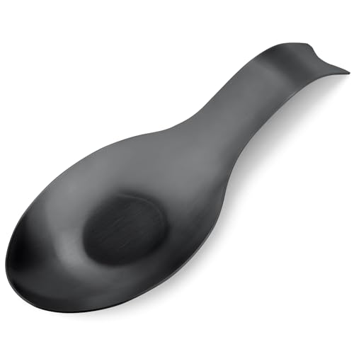 Image of VanlonPro Stainless Steel Spoon Rest, Spatula Ladle Holder, Stainless Steel Utensil Spoon Rest Holder, Brushed Finish, Dishwasher Safe 9.8 x 3.7 Inch (1PC, Fishtail - Black)