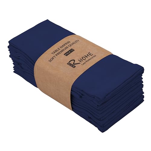 Image of R home Solid Cotton Table Napkins, Soft Cloth Napkins for Dining Table, Reusable & Washable, Ideal for Formal Dining, Cocktail Nights, Weddings, Home Bar & Table Decor (12, Navy Blue)